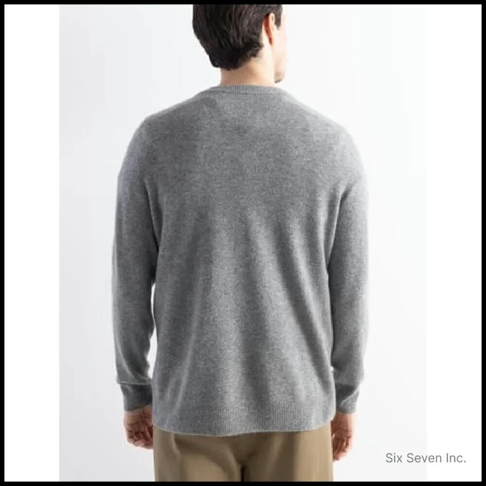 Men's 100% Merino Wool Sweater Seamless Knit Crew Neck Classic Elegant